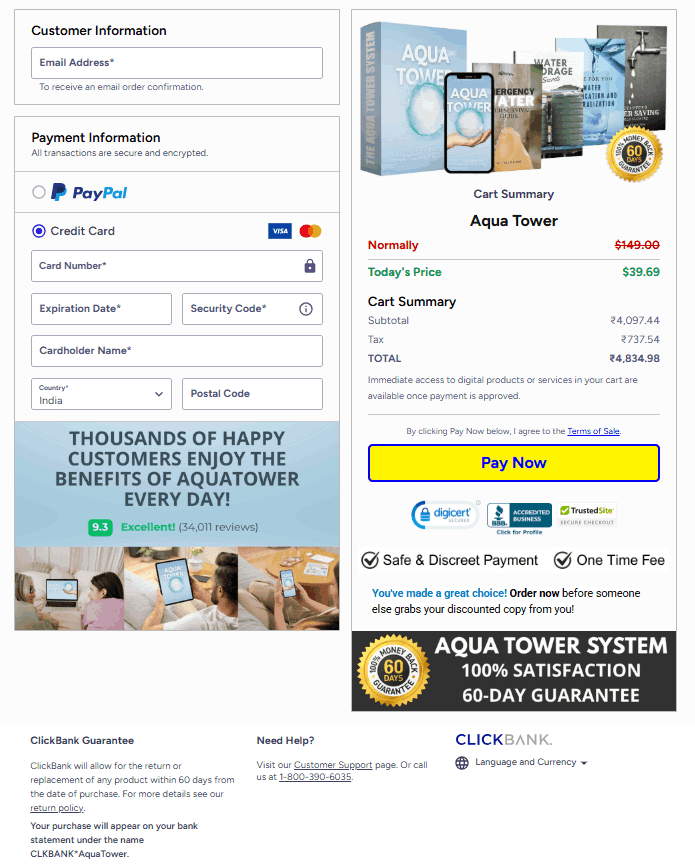 Alt Text: buy Aqua Tower official website secure checkout page